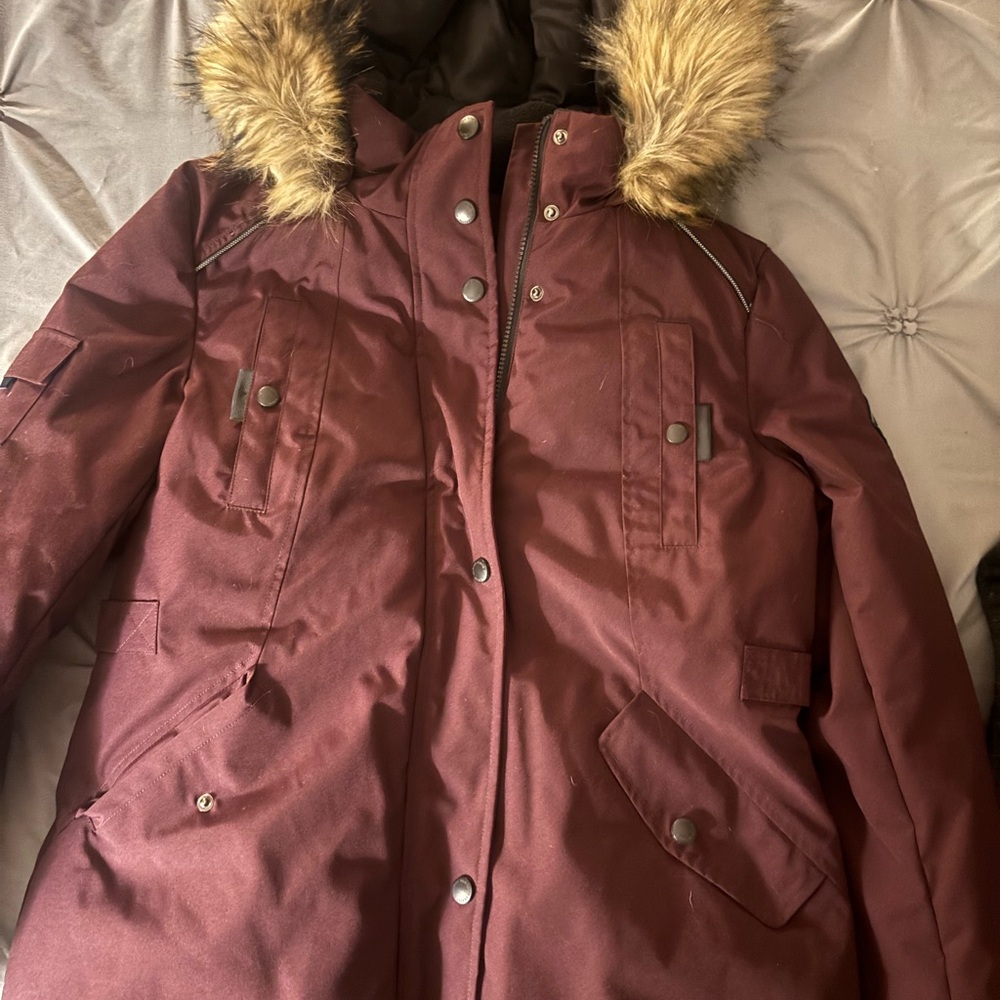 Women’s  purple Parka with Faux Fur Hood